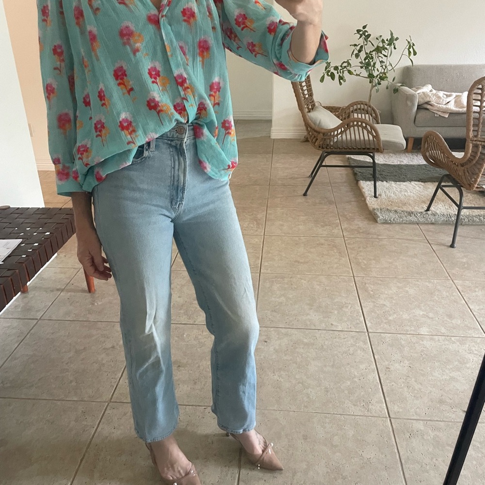 MOTHER Light Blue High-Rise Straight Jeans